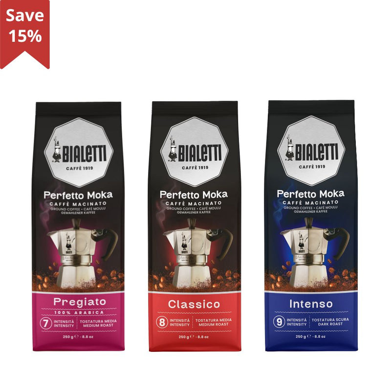 Bialetti Perfetto Moka Trio Bundle – Classico, Intenso & Pregiato